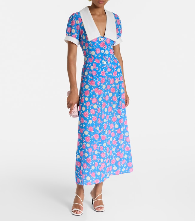 RIXO Carpi floral silk midi skirt