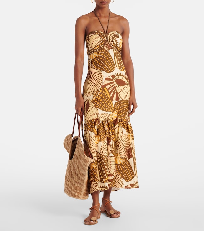 FARM Rio Shell Mix printed linen midi dress