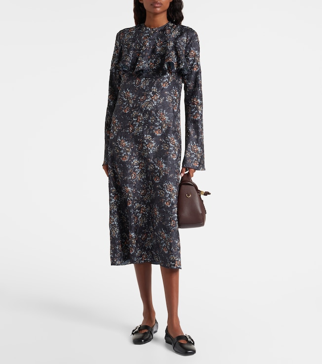 GANNI Floral ruffled midi dress