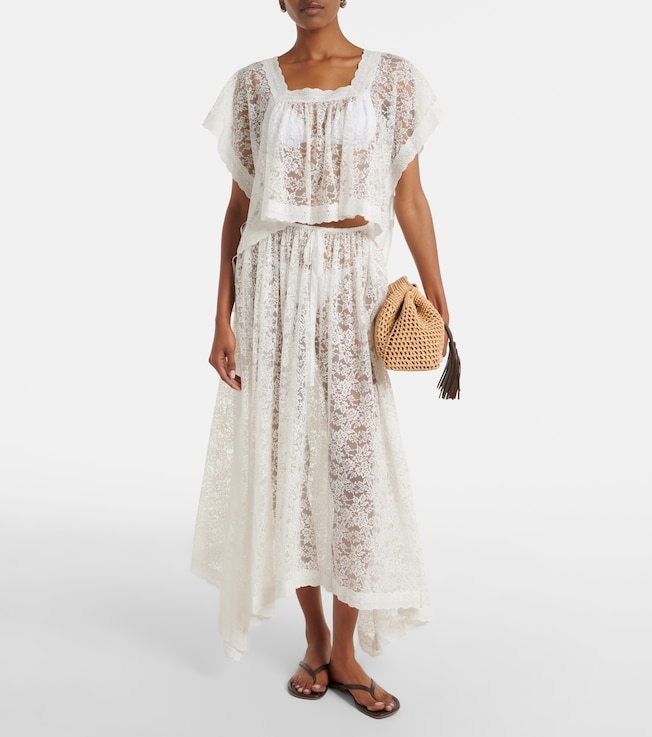 Dôen Zinnia asymmetric lace midi skirt