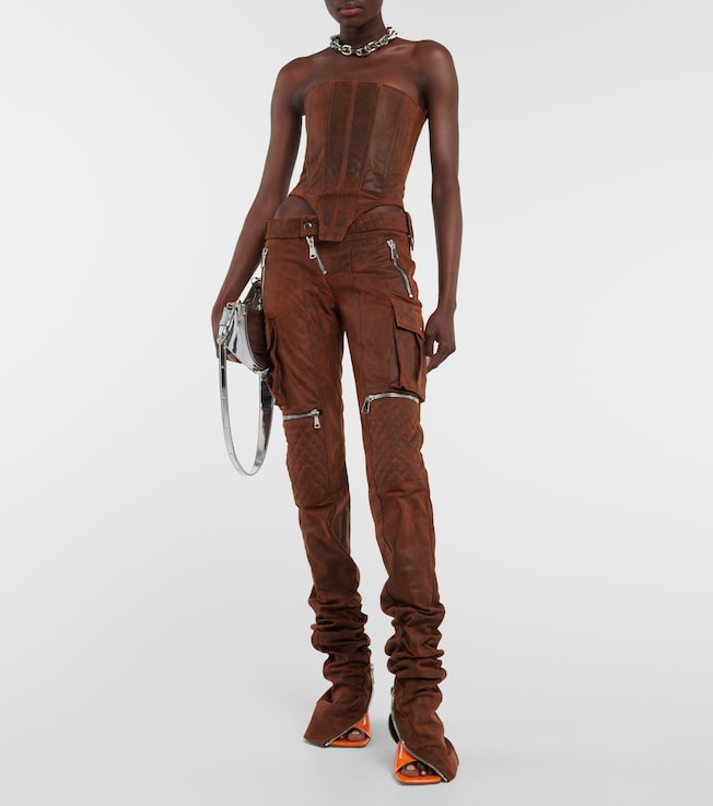 LaQuan Smith Distressed leather bustier