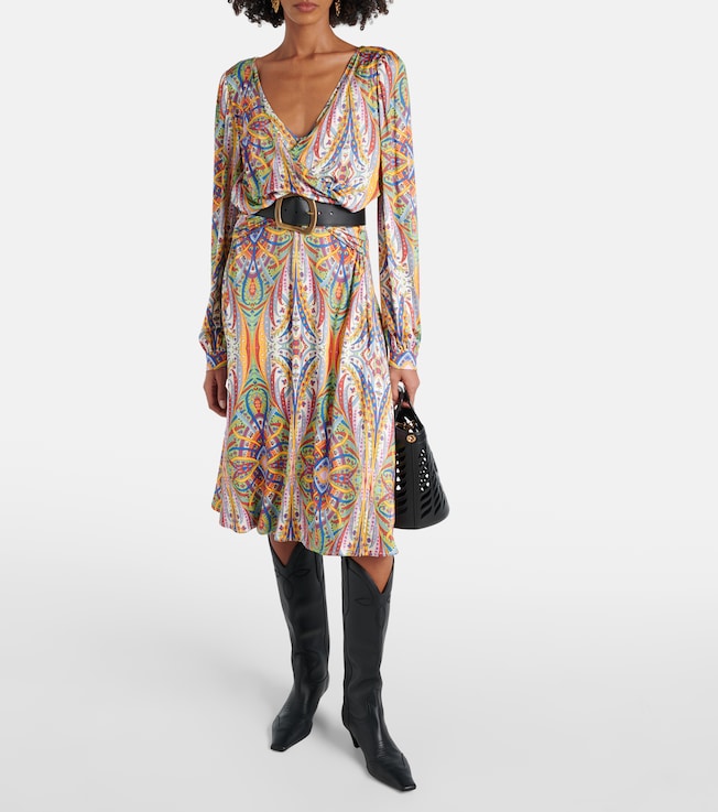 Etro Printed gathered jersey midi dress