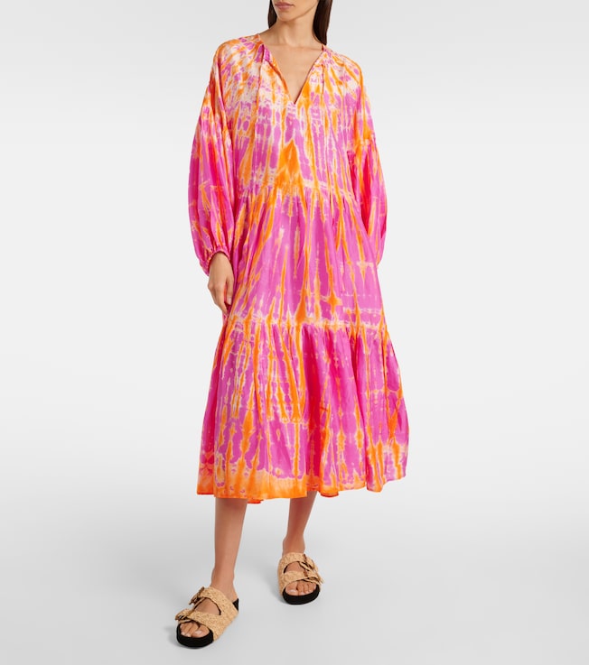 Anna Kosturova Amelia tie-dye tiered silk midi dress