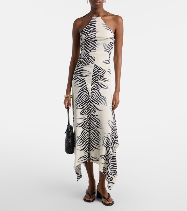 DE LA VALI Artemis asymmetric zebra-print gown
