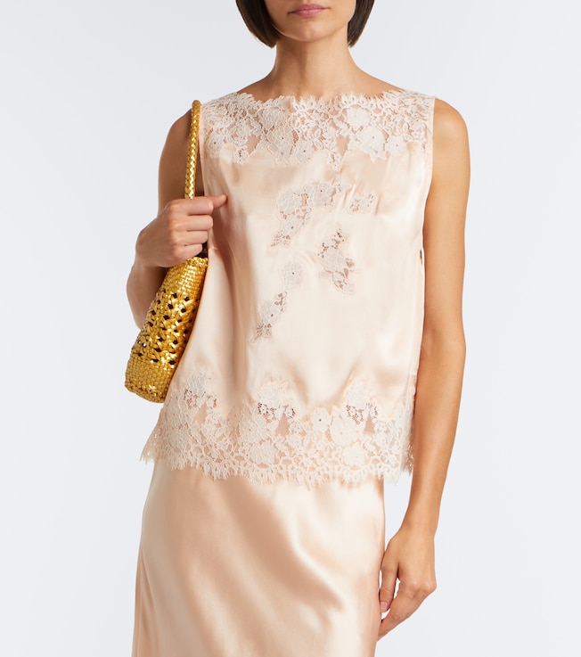 Dôen Viviane lace-trimmed silk satin top