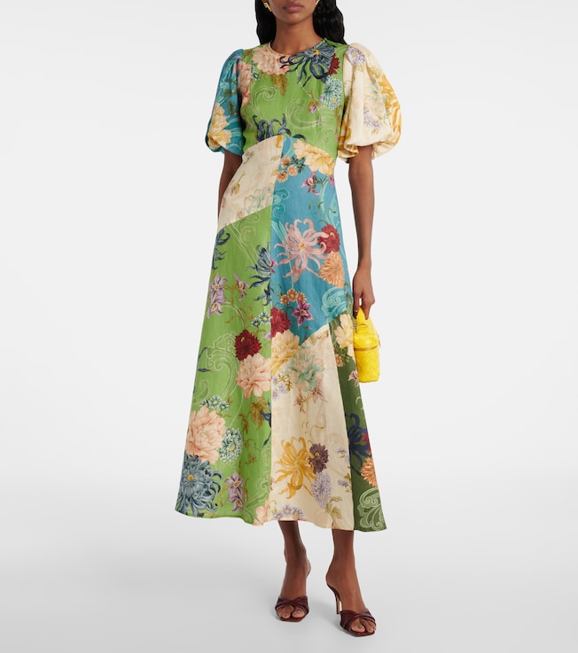 Alémais Avery floral linen midi dres