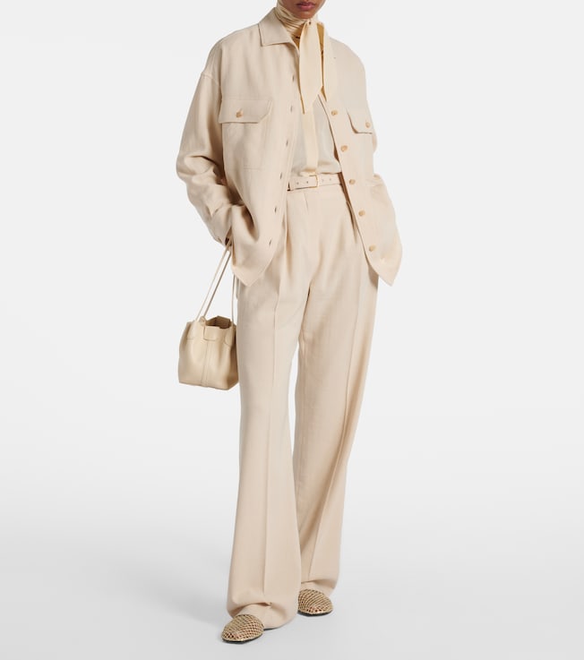Loro Piana Belted linen and wool straight pants