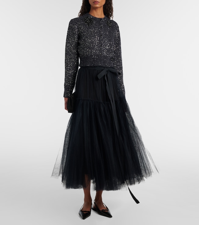 Erdem Belted tulle midi skirt
