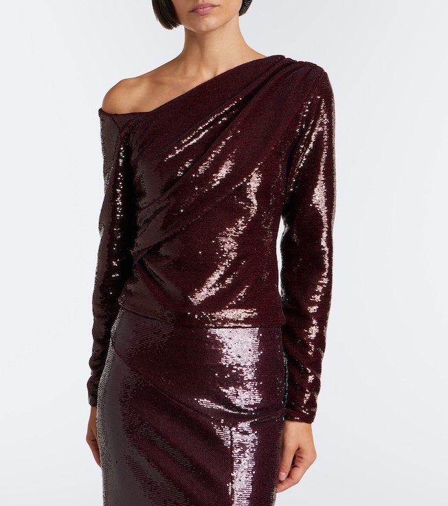 Roland Mouret Draped sequined asymmetric top