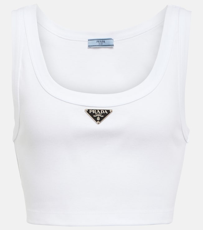 Prada Logo cotton jersey crop top