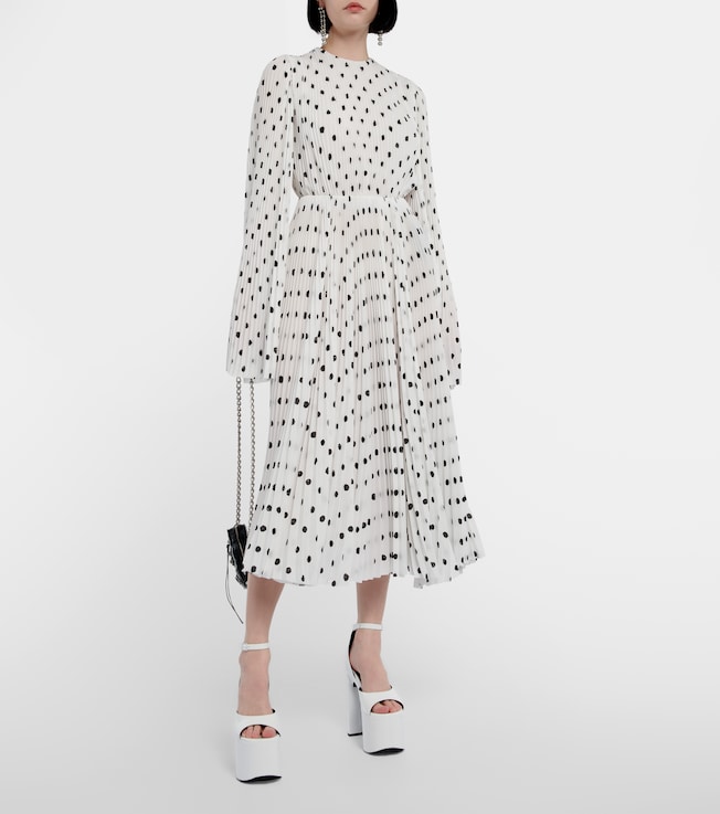 Balenciaga Polka-dot pleated crêpe midi dress