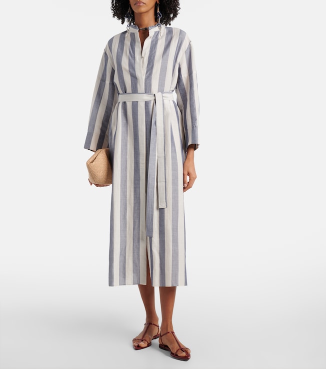 S Max Mara Rima striped ramie and cotton midi dress