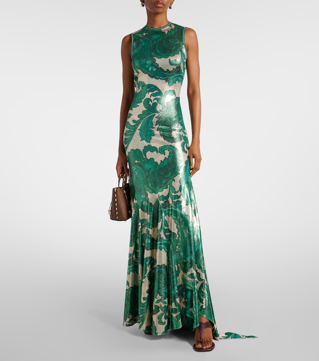Etro Paisley open-back lamé maxi dress