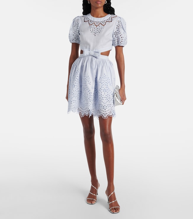 self-portrait Embroidered bow-detail cutout minidress