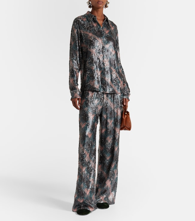 Dries Van Noten Checked sequined palazzo pants