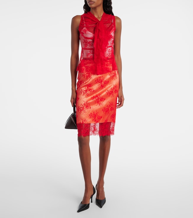 Jacques Wei Tie-neck silk-trimmed lace top