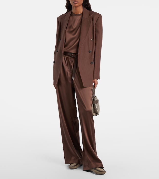 Brunello Cucinelli Silk-blend satin wide-leg pants