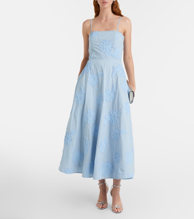 Rotate Embroidered floral cotton midi dress
