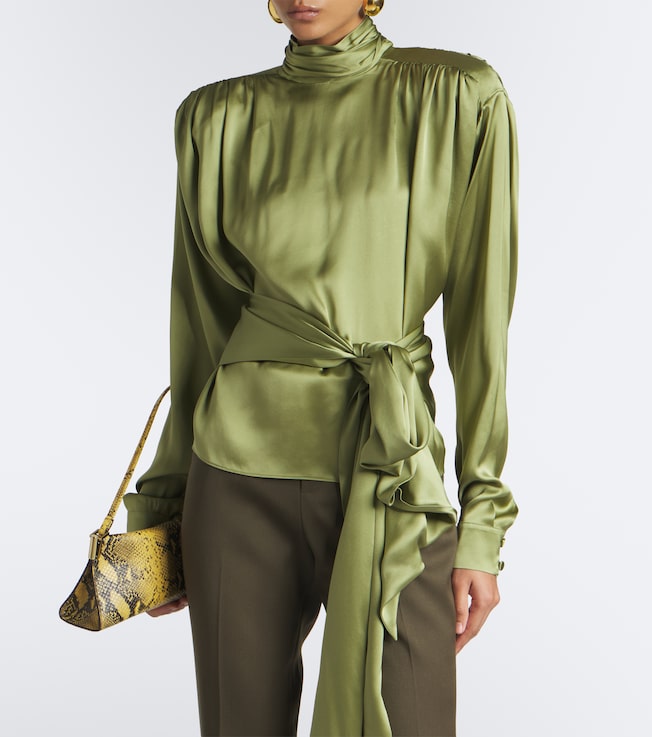 Balmain Belted silk satin top