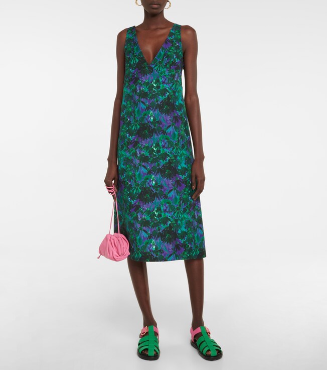Plan C Floral twill midi dress