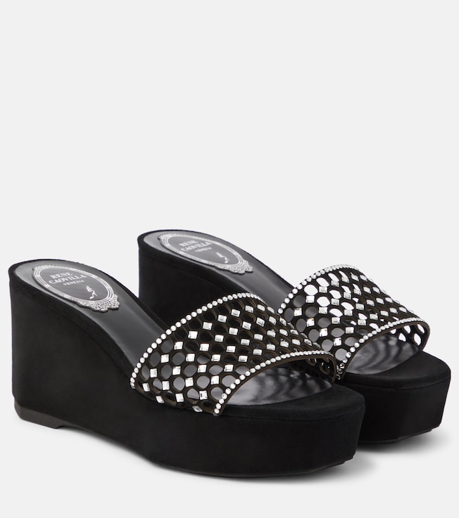 RENÉ CAOVILLA Embellished suede platform slides