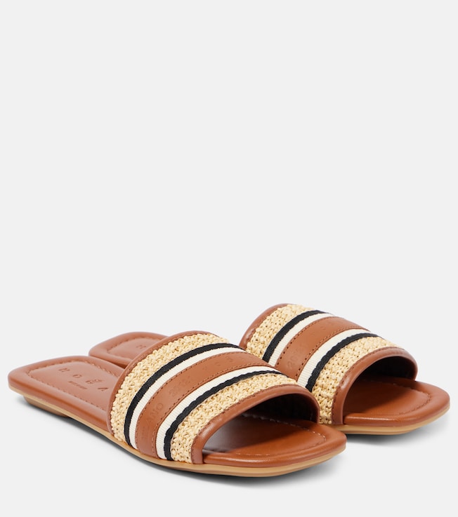 Hogan Striped leather-trimmed slides