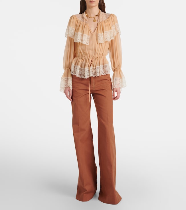 Chloé Lace-trimmed silk blouse