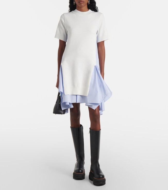 Sacai Striped cotton-blend poplin midi dress