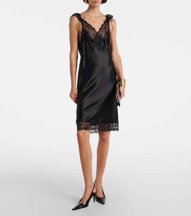 Saint Laurent Lace-trimmed silk satin slip dress
