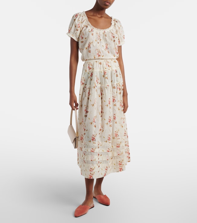 Dôen Marie floral cotton midi skirt