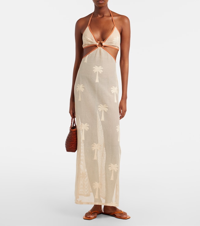 Johanna Ortiz Embroidered cutout mesh maxi dress