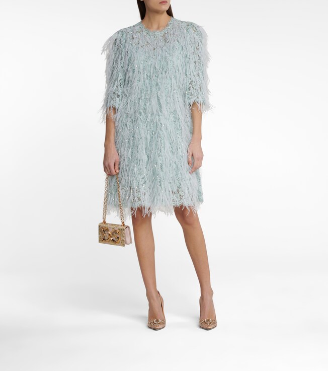 Dolce&Gabbana Feather-trimmed embellished lace minidress