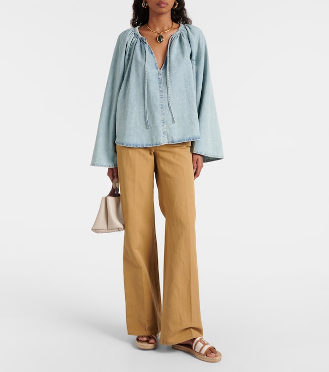 FRAME Cotton and linen denim top 