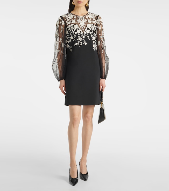 Carolina Herrera Embroidered puff-sleeve minidress