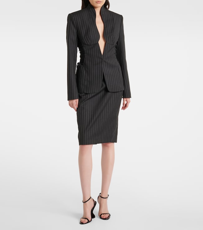 Mugler Pinstripe wool-blend midi skirt