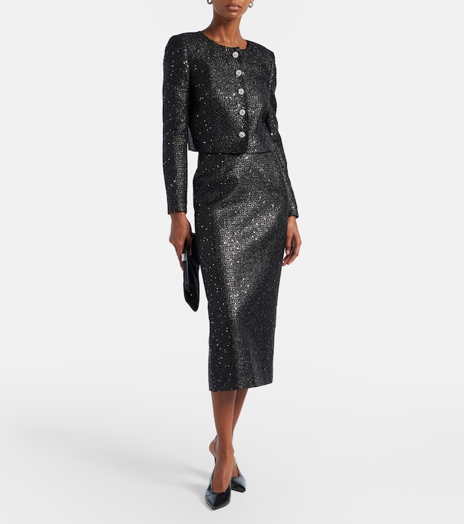 Carolina Herrera Sequined cropped lamé tweed jacket