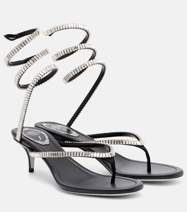 RENÉ CAOVILLA Embellished satin thong sandals