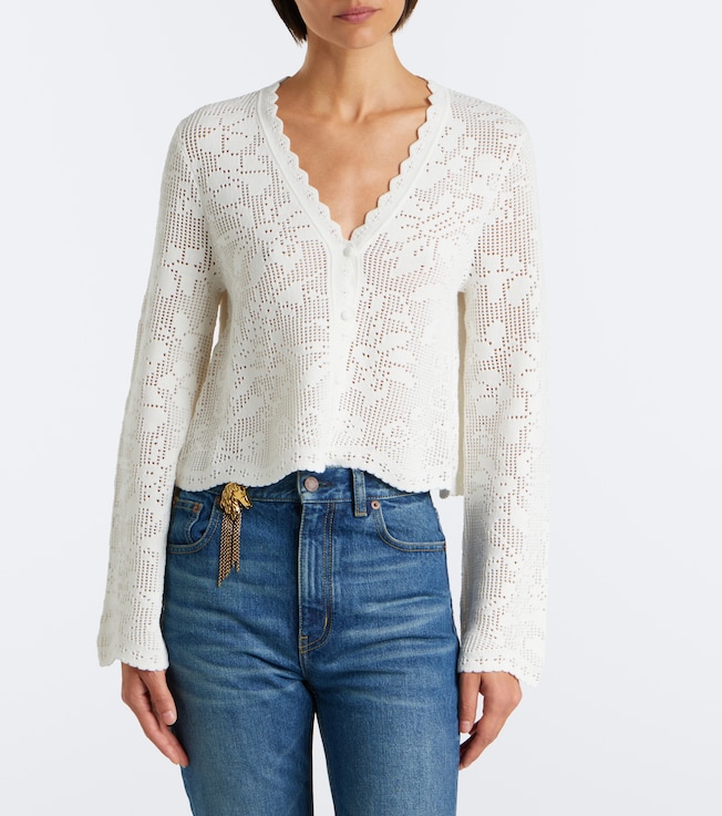 Chloé Pointelle scalloped cotton cardigan