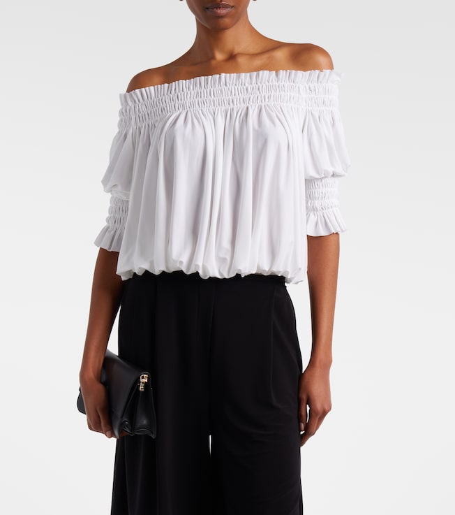 Norma Kamali Off-shoulder smocked bodysuit
