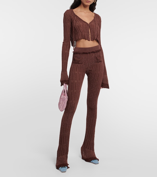 KNWLS Ribbed-knit high-rise flared leggings