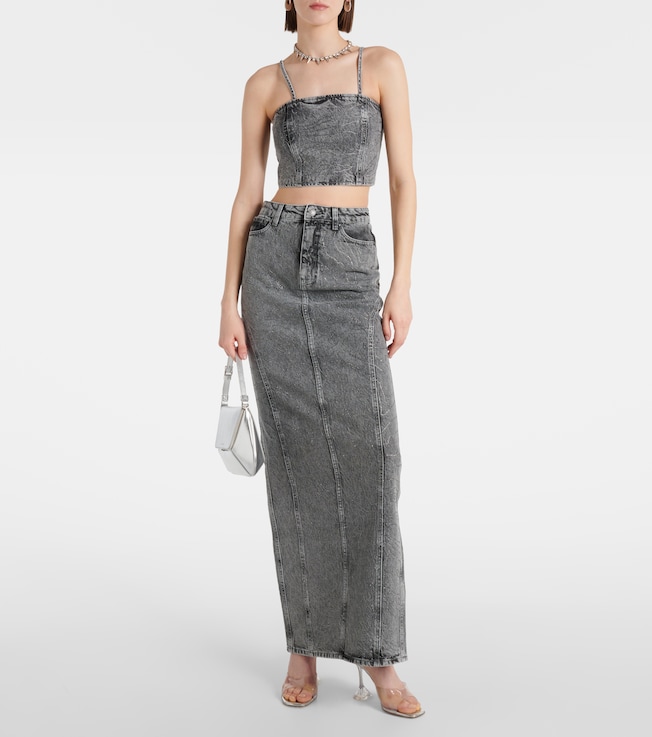 Rotate Embellished denim crop top