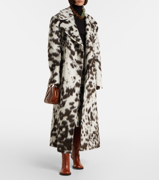 Dries Van Noten Cow-print wool and alpaca-blend coat