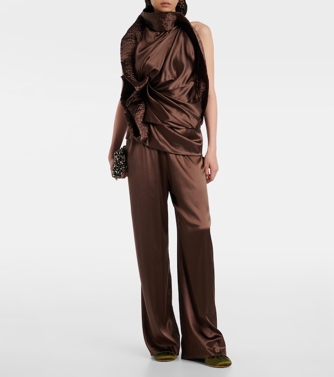 Dries Van Noten Asymmetric draped silk-blend satin top