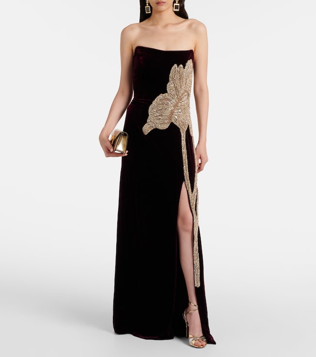 Costarellos Crystal-embellished velvet gown