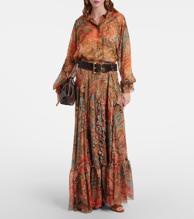 Etro Printed ruffled silk blouse