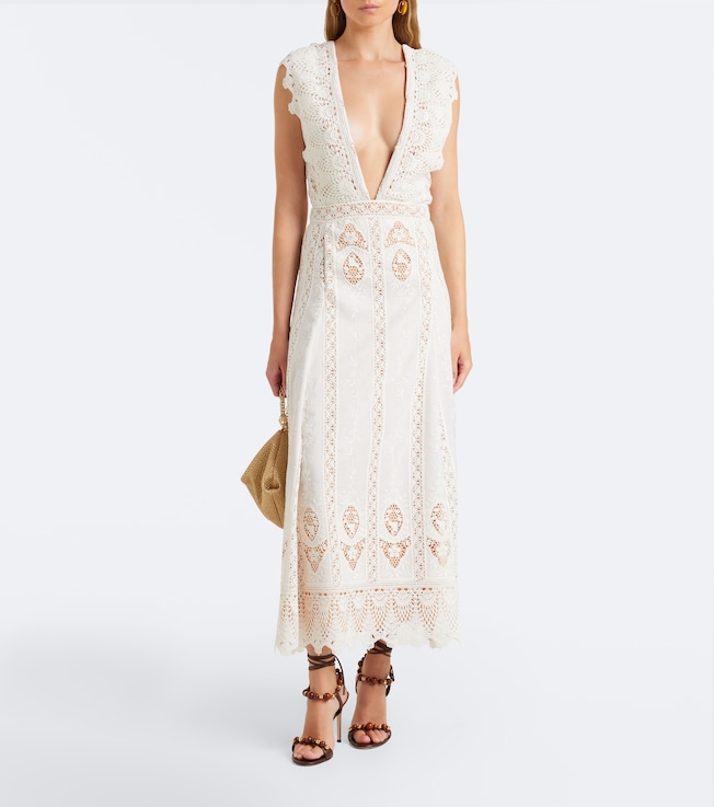 Johanna Ortiz Embroidered crochet midi dress