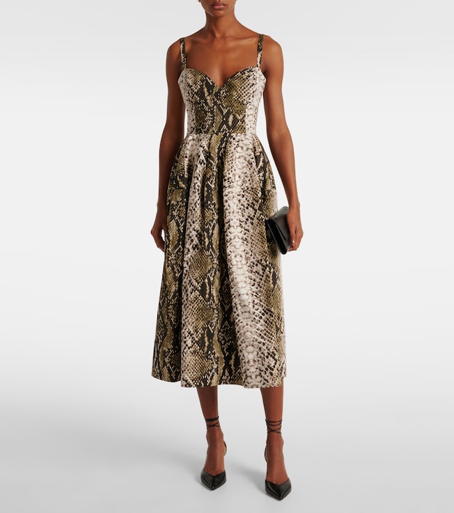 Oscar de la Renta Snake-effect cotton-blend poplin gown