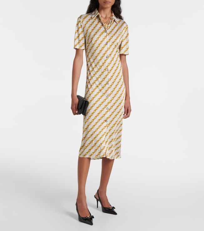 Versace Chain Stripe satin shirt dress