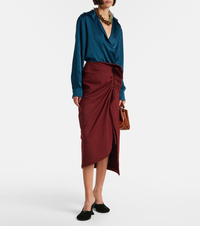 Dries Van Noten Ruffled cotton midi skirt