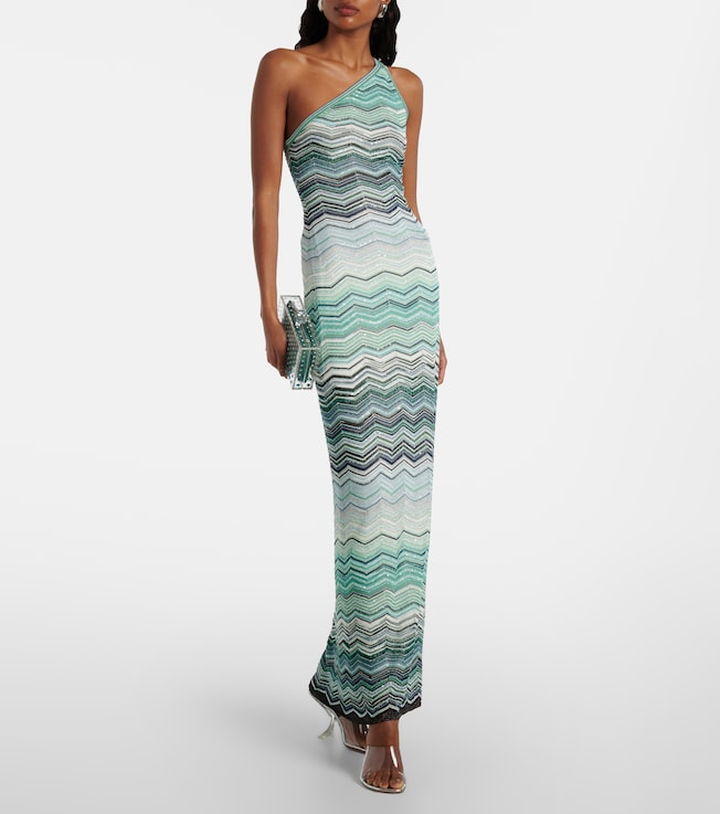 Missoni Zig Zag one-shoulder lamé maxi dress
